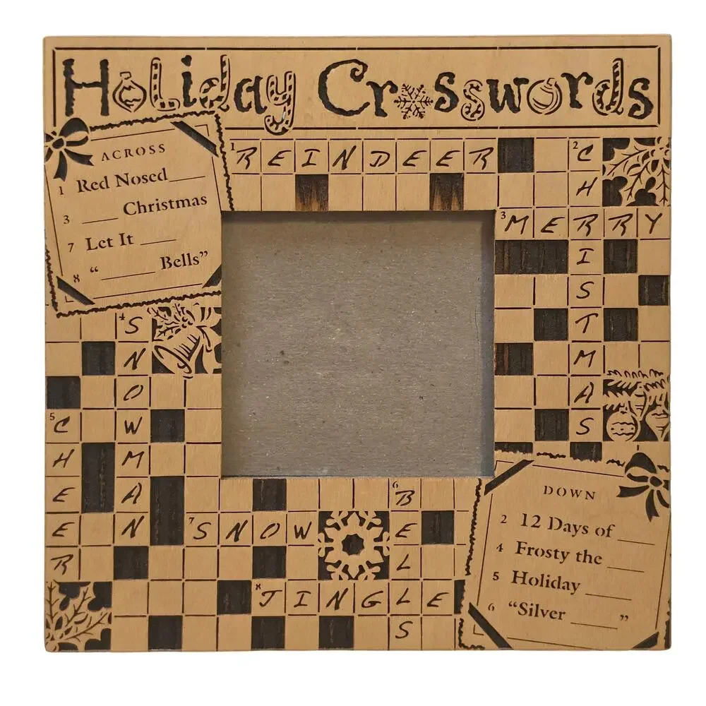 Vintage Christmas Holiday Crosswords Wooden Picture Frame Winter Decor Holiday